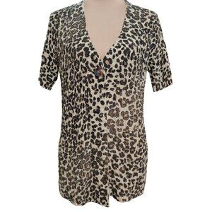 Chicos Womens Cardigan Sweater Leopard Animal Print Sequin Button Sz 1 Medium